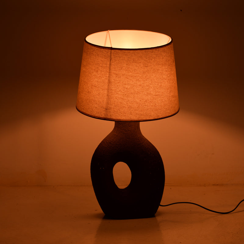 Ovola e27 керамична настолна лампа в сив антично-бежов абажур d30x52см