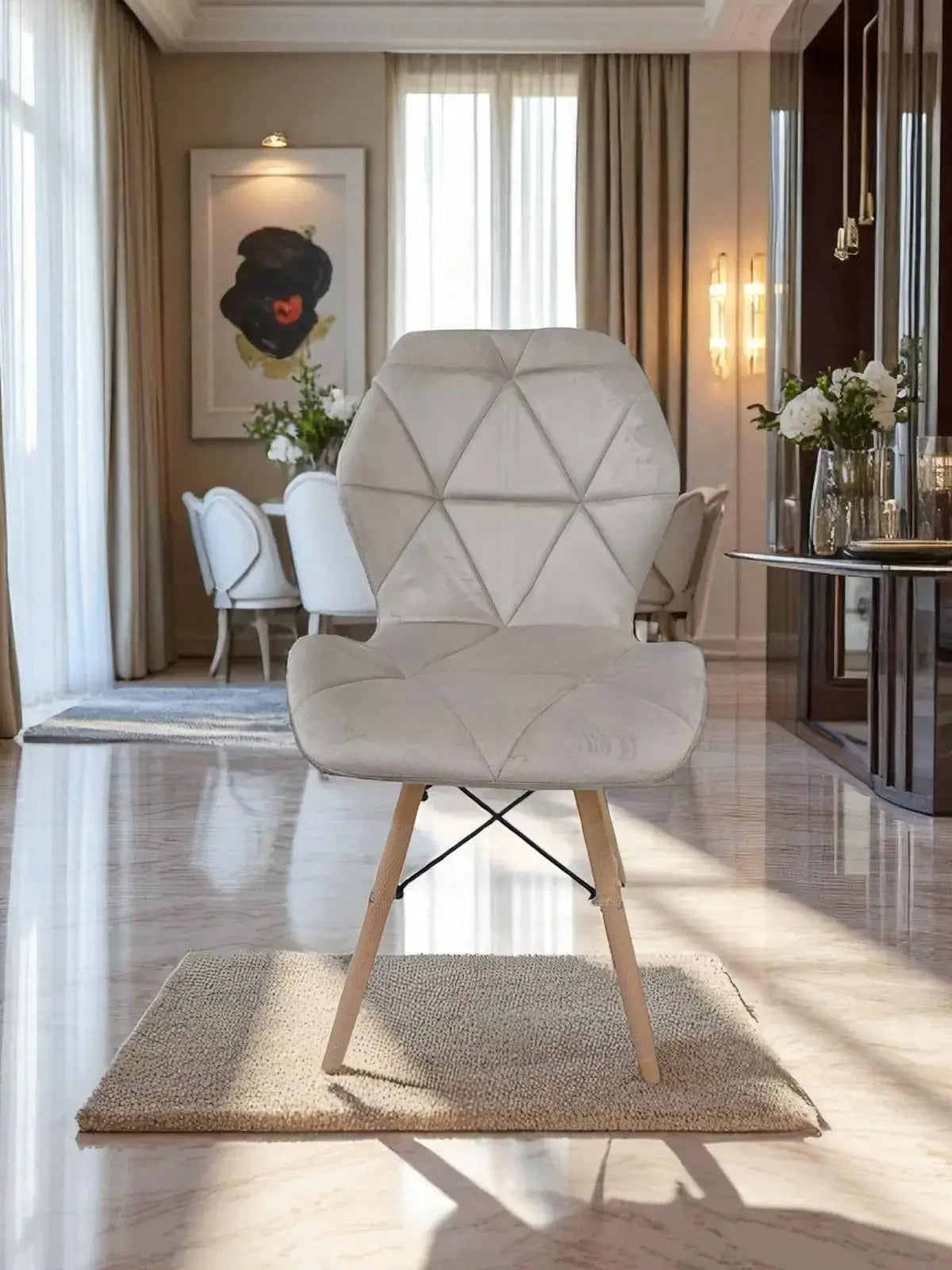 Трапезен стол Мелина бежово кадифе