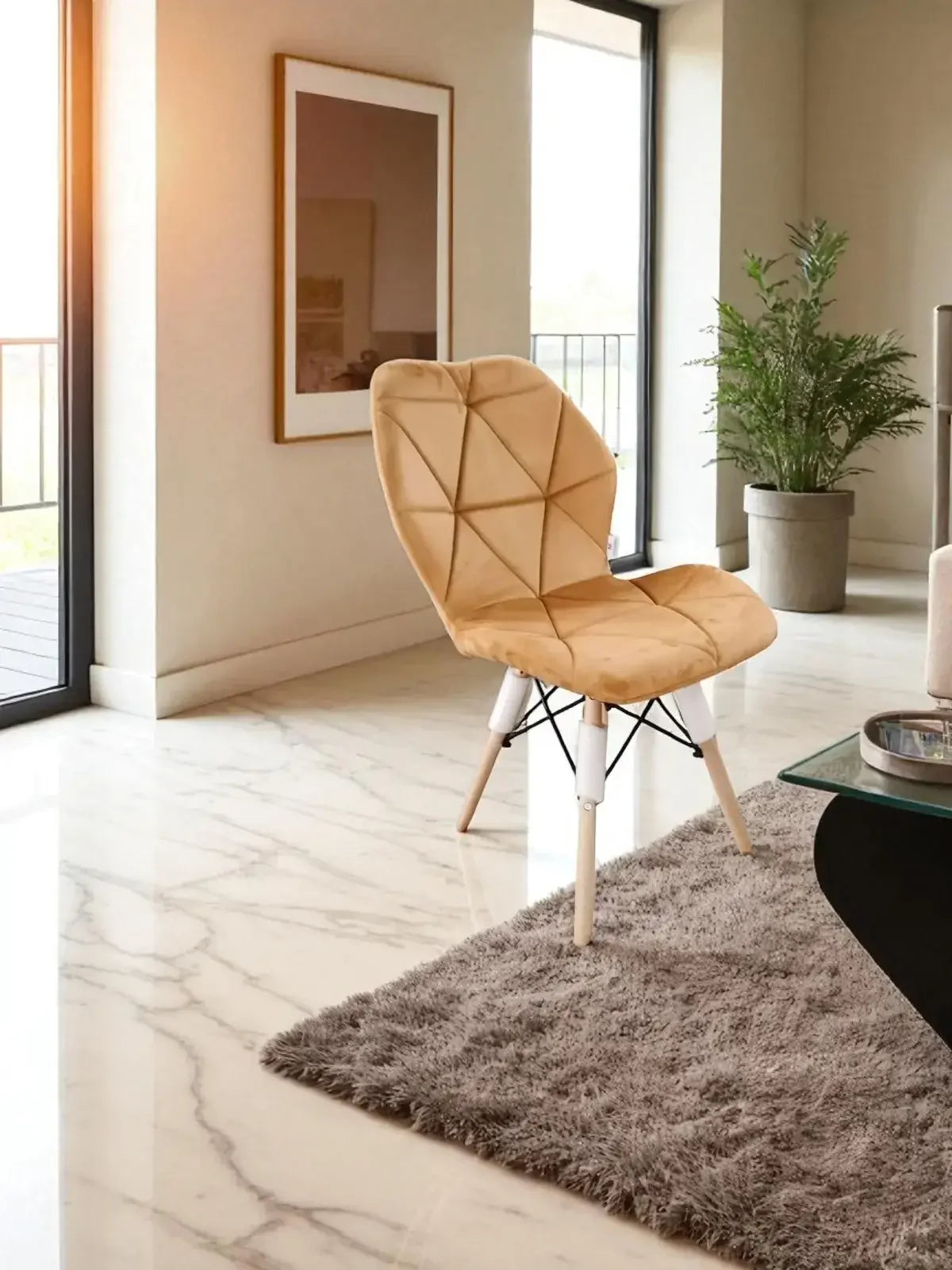 Трапезен стол Мелина  синьо кадифе