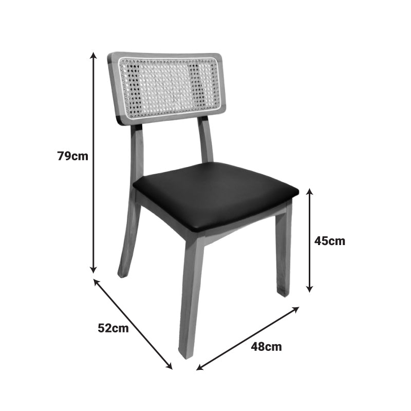 Стол renna естествен цвят буково дърво и черна pu възглавница 48x52x79см