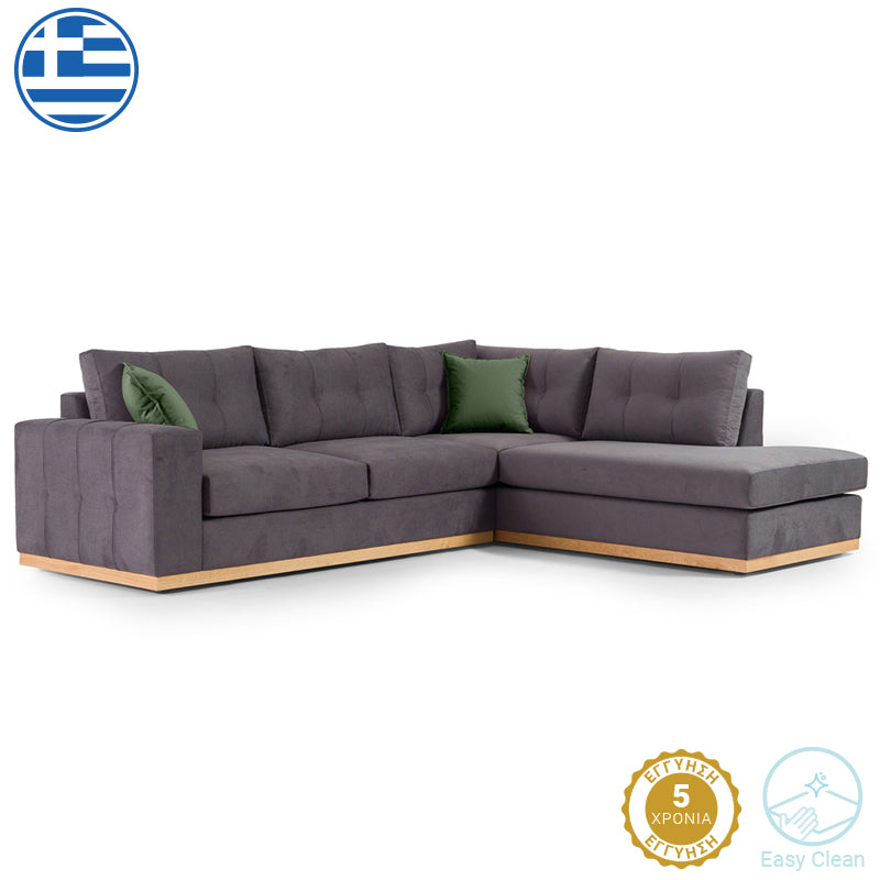 Ъглов диван Boston ляв ъгъл дамаска тъмно сиво-тъмно зелено 280x225x90см