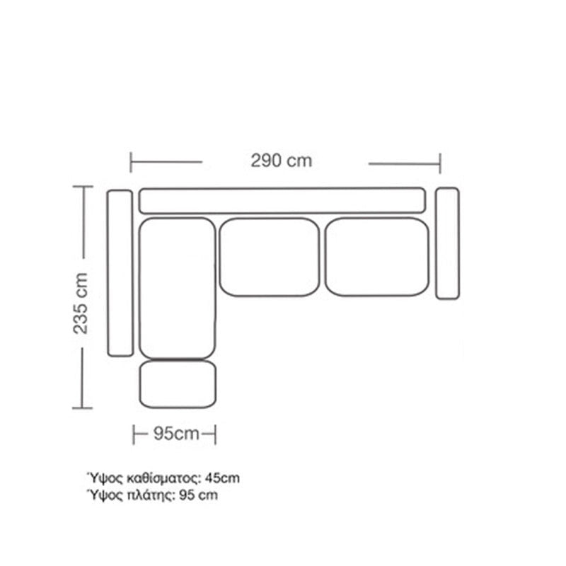 Ъглов диван Luxury десен ъгъл дамаска -ciel 290x235x95см