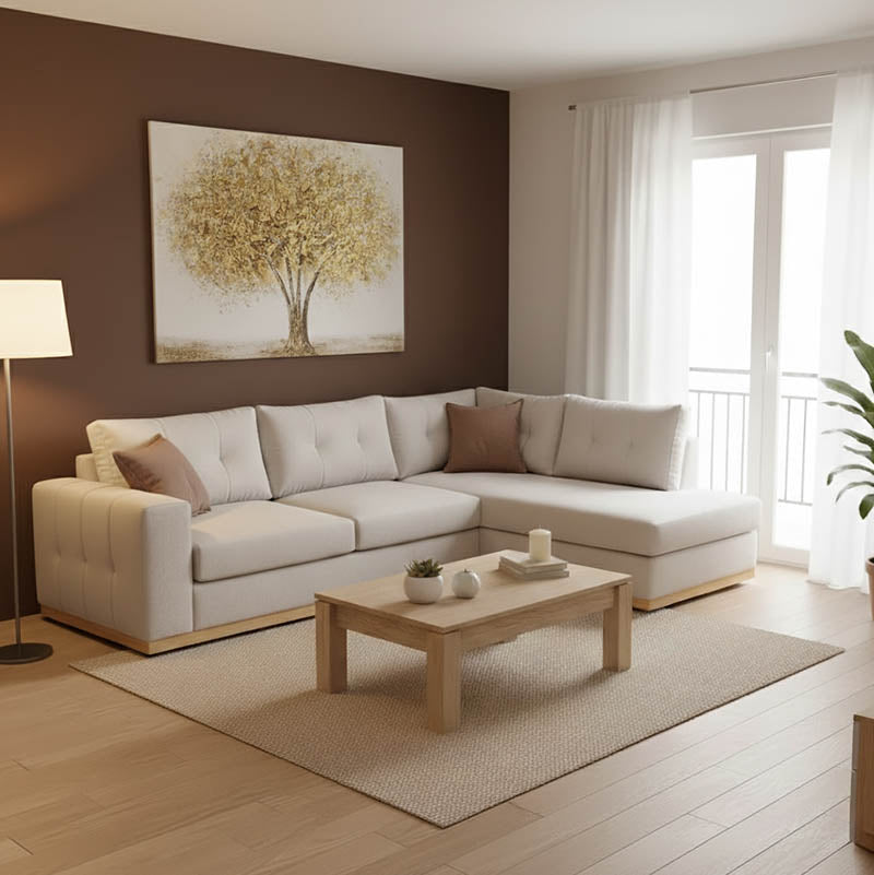 Ъглов диван Boston десен ъгъл дамаска крем-мока 280x225x90см