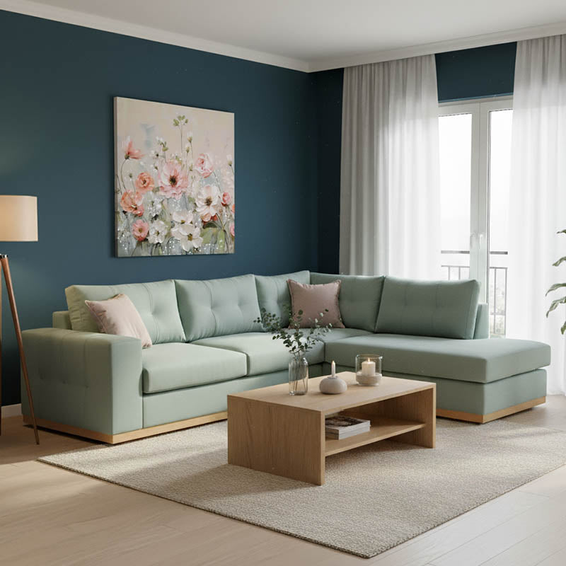 Ъглов диван Boston ляв ъгъл дамаска ciel-крем 280x225x90см