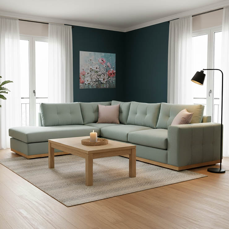 Ъглов диван Boston десен ъгъл дамаска ciel-крем 280x225x90см