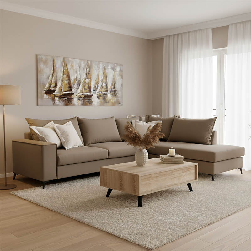 Ъглов диван Boston ляв ъгъл дамаска мока-крем 290x235x95см