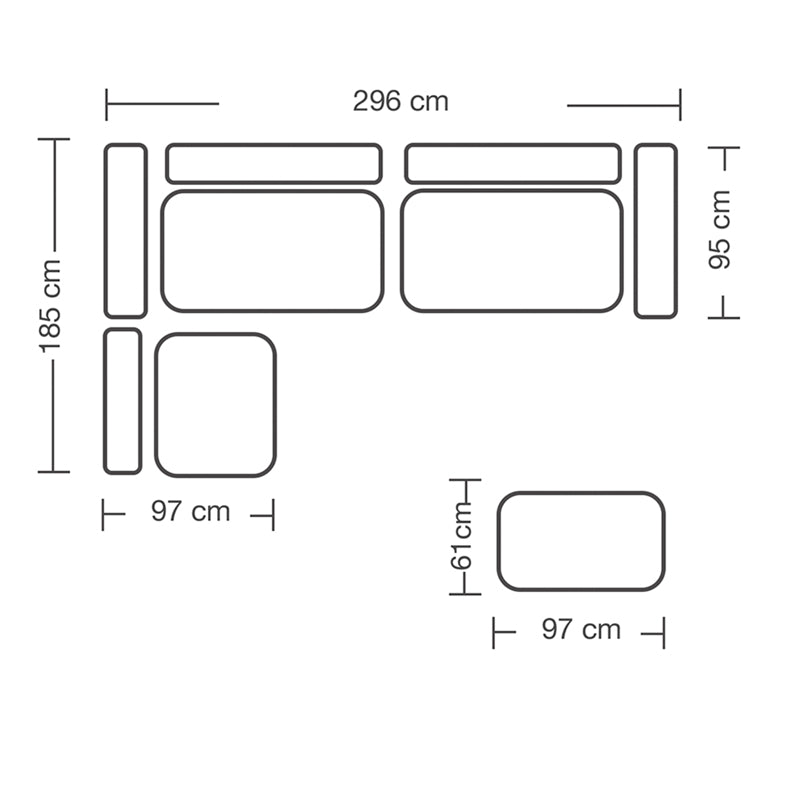 Обръщащ се полиморфен диван London сив плат-светлосиви възглавници 296x246x95см