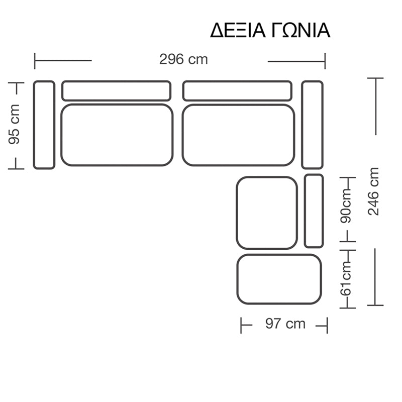 Обръщащ се полиморфен диван London сиво-бежов плат-светлосиви възглавници 296x246x95см