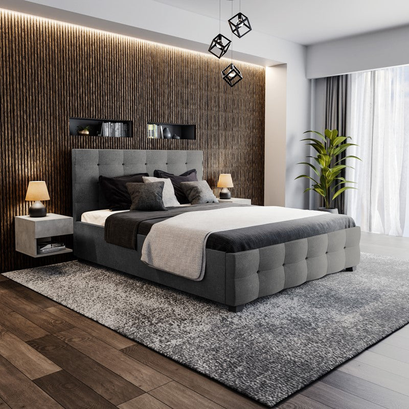 Двойно легло Roi с място за съхранение тъмно в сив плат 160x200см