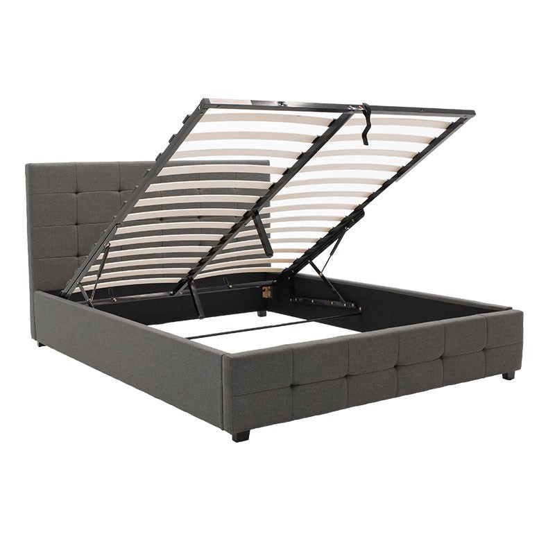 Двойно легло Roi с място за съхранение тъмно в сив плат 160x200см