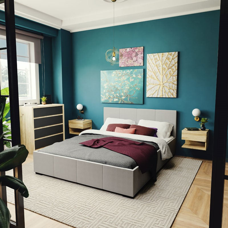 Двойно легло Norse с място за съхранение в сив плат 160x200см