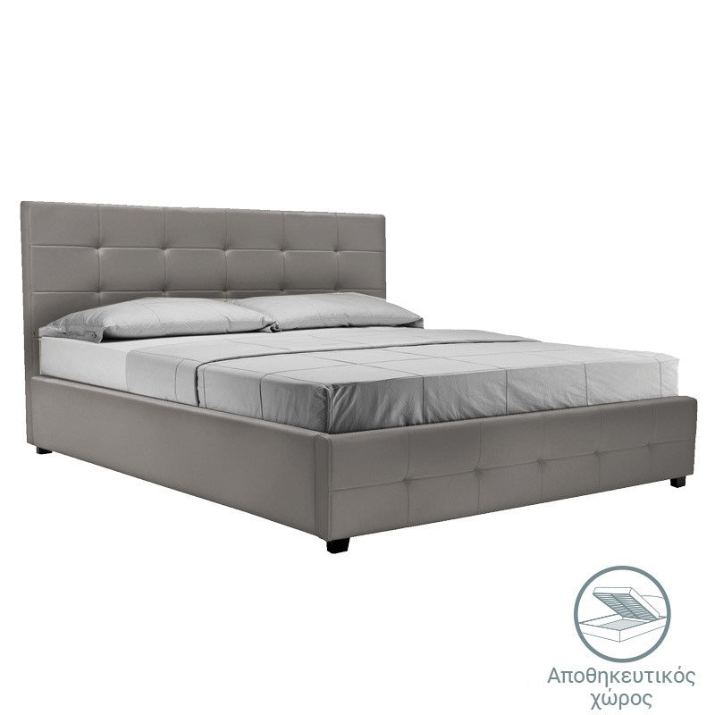 Двойно легло Roi pu с място за съхранение в сив мат 160x200см