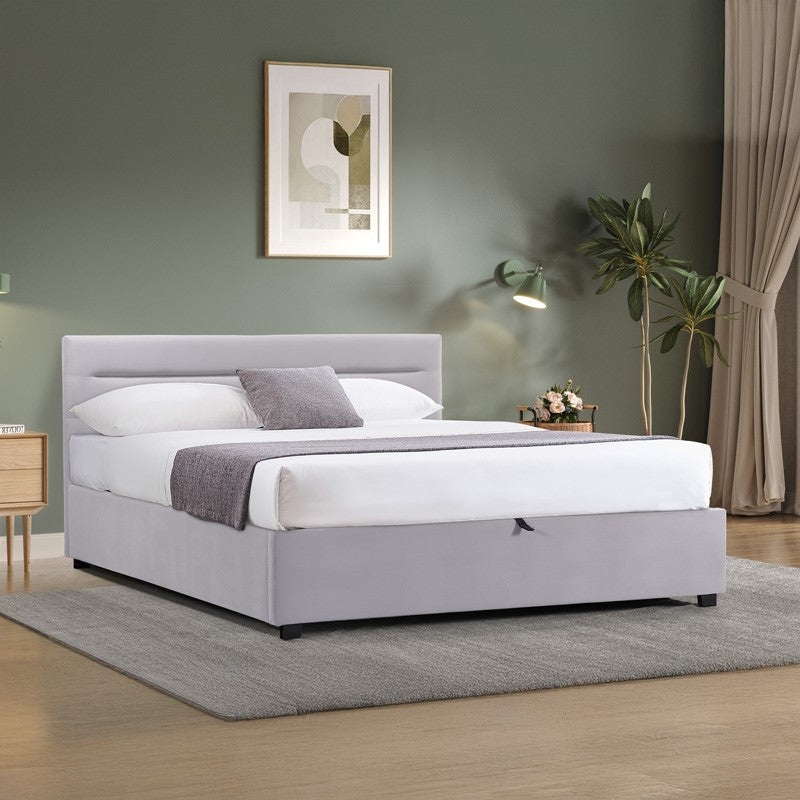 Тапицирана спалня Мolito кадифе в сив нюанс с място за съхранение 150x200 см