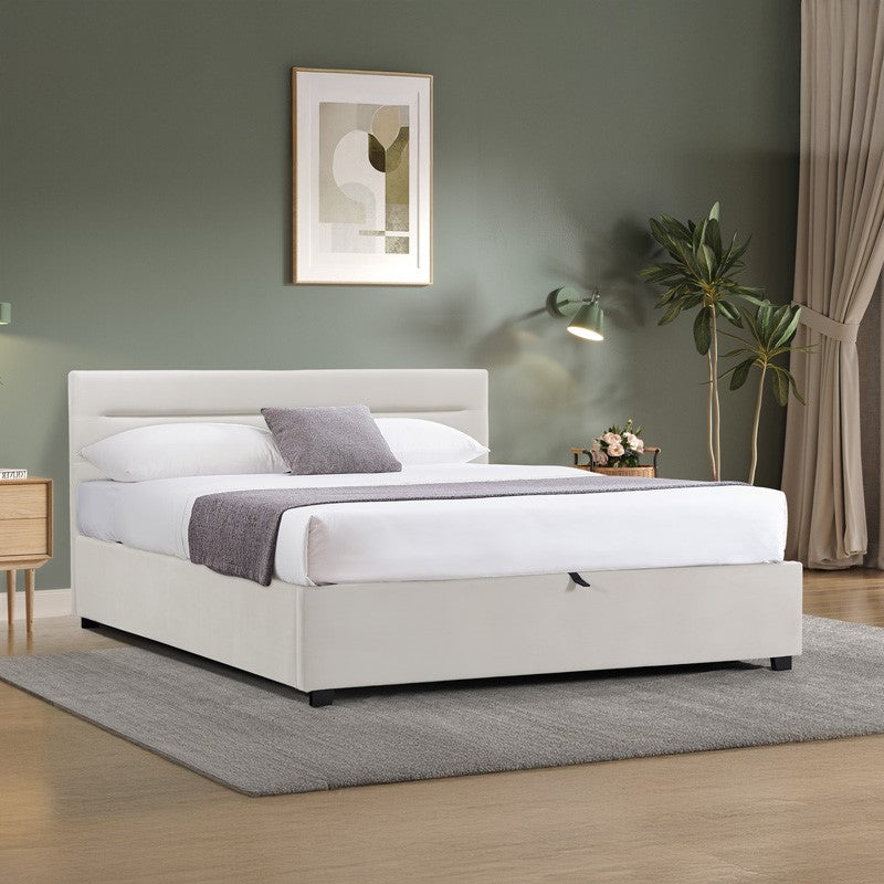 Кадифено легло Мolito в цвят екрю с място за съхранение 150x200 см