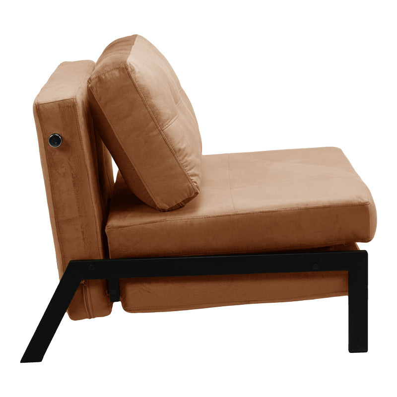 Кресло-легло Fancy velvet в нюанс на гнила ябълка и черен метален крак 95x98x70см