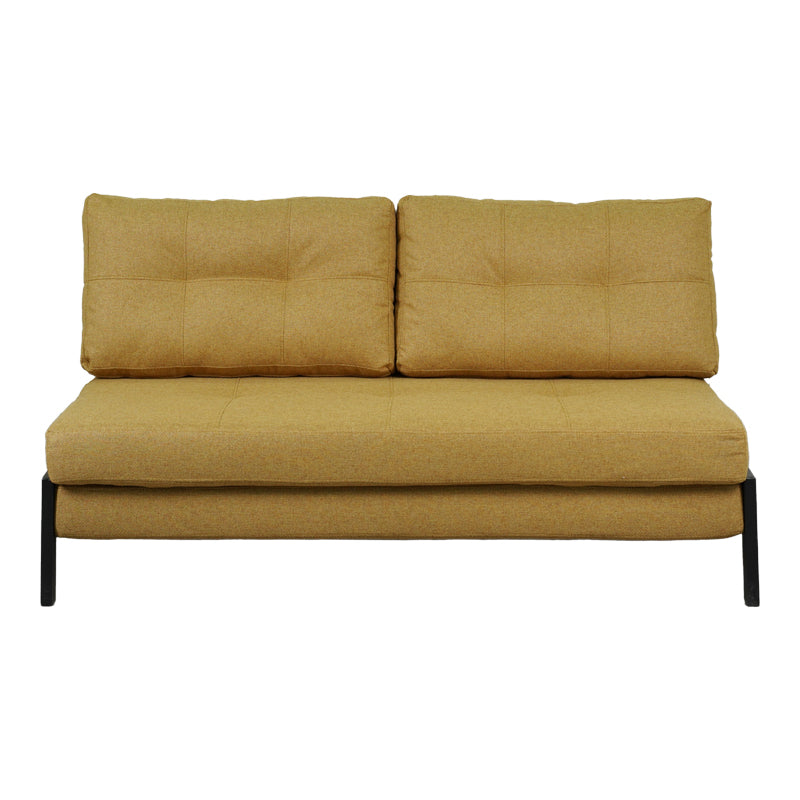 2-местен разтегателен диван Fancy с плат в жълт цвят и черни крака 150x92x77см
