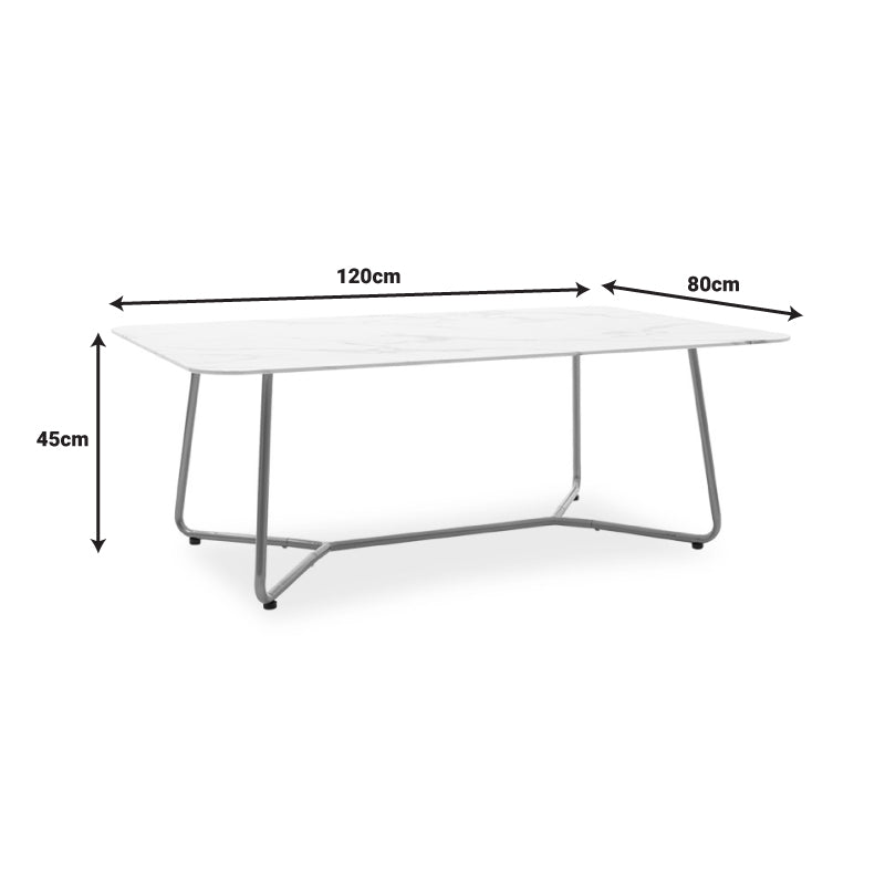 Маса за кафе Paris стъкло 8мм мраморен ефект -златист цвят 120x80x45см