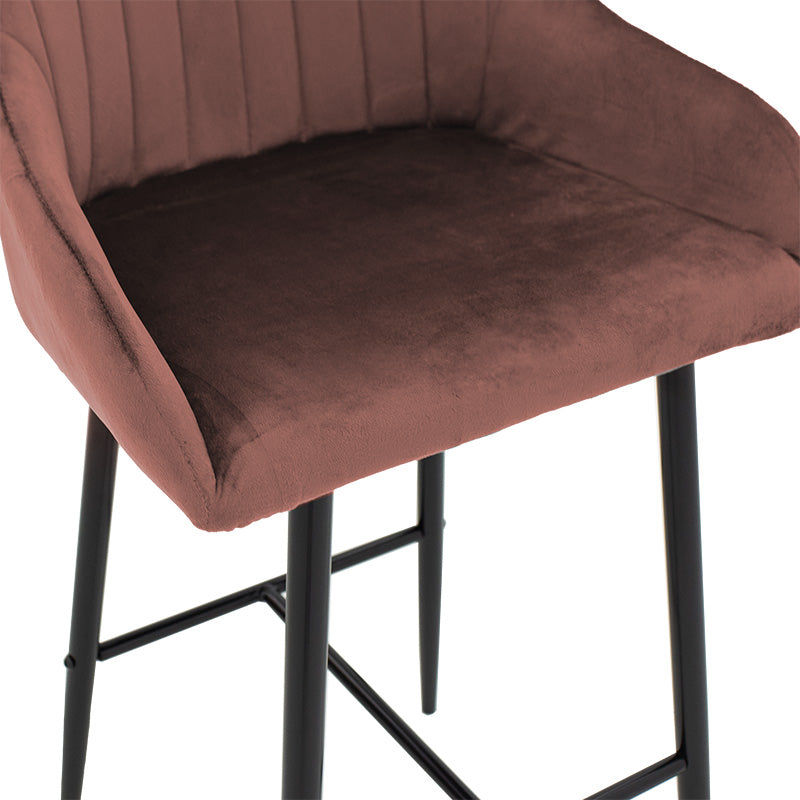 Бар стол Patrin метални черни крака - кадифе цвят гнила ябълка 98см