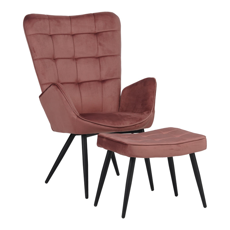 Фотьойл с табуретка Dorita кадифе гнила ябълка крак черен метал 68.5x76x103см