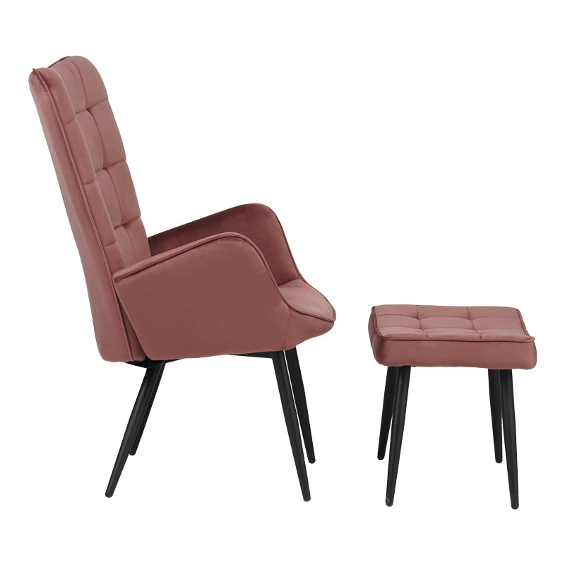 Фотьойл с табуретка Dorita кадифе гнила ябълка крак черен метал 68.5x76x103см