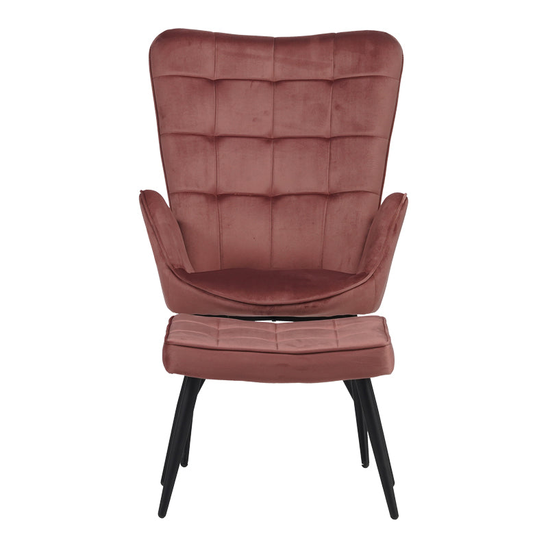 Фотьойл с табуретка Dorita кадифе гнила ябълка крак черен метал 68.5x76x103см