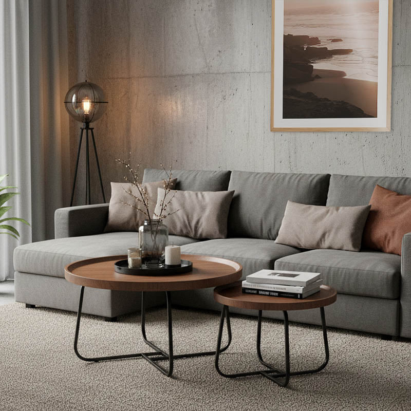 Холна маса Crismory от 2 части MDF в кафяв нюанс и черни метални крака