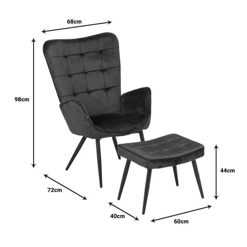 Фотьойл Maddison с поставка за крака-възглавница тъмнозелено кадифе-естествен крак 68x72x98см