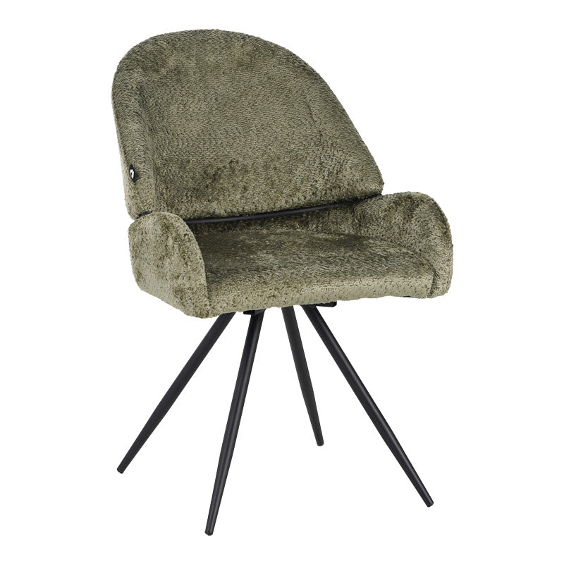 Въртящ се стол Morea букле в маслиненозелен цвят с черни метални крака 55x63.5x89.5cm