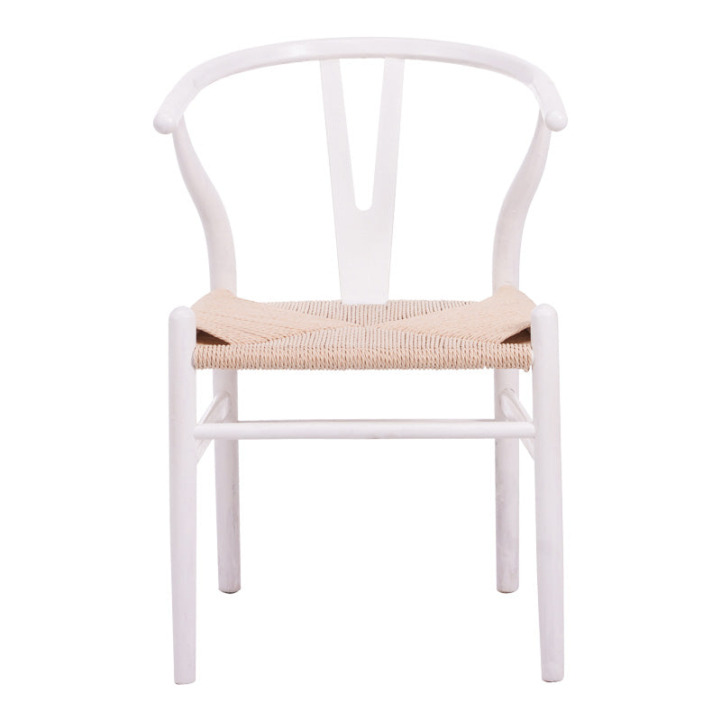 Стол wishbone каучуково дърво-въже в бял нюанс 60x51x80см