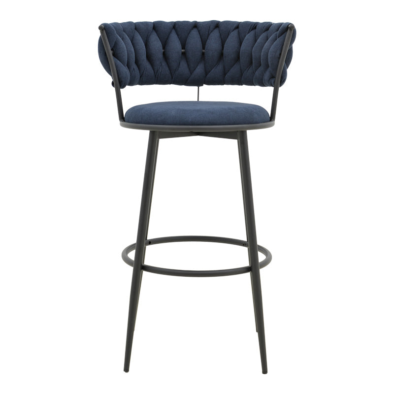 Бар стол Alkia дамаска в тъмно син цвят - черен метален крак 50x56x95см
