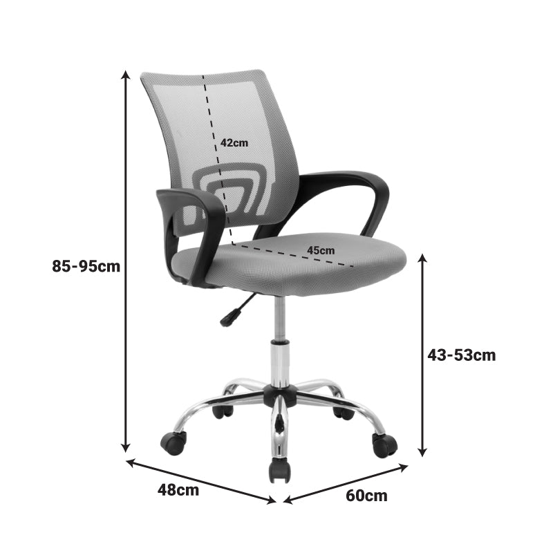Офис стол Berto с накланяща се облегалка, мрежеста материя в синьо-черен нюанс и хромирана основа 60x48x85-95 см