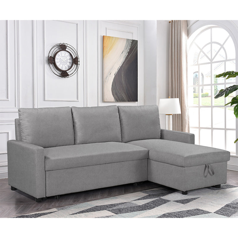 Ъглов диван Infuse с място за съхранение сив плат 203x130x88 см