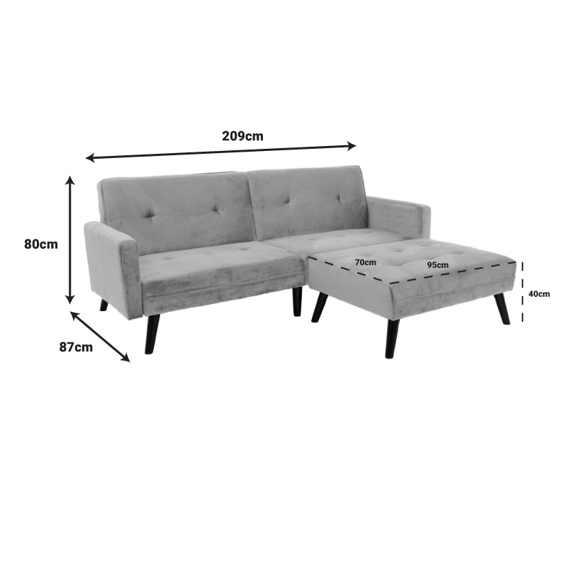 Диван - легло Dream с табуретка кадифе в цвят гнила ябълка 209x157x80см