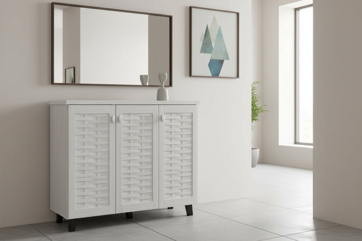 Шкаф за обувки MANTAM 16 чифта бяло-сив 115.5x40x92см