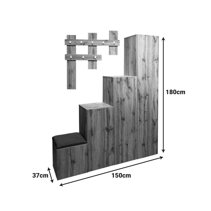 Мебели за входно антре Nenich в цвят сонома 150x37x180см