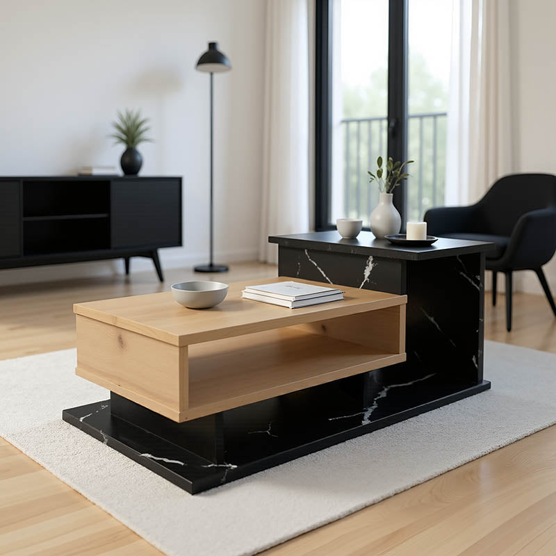 Холна маса Nuvele в черен мрамор-сонома нюанс 90x50x35см