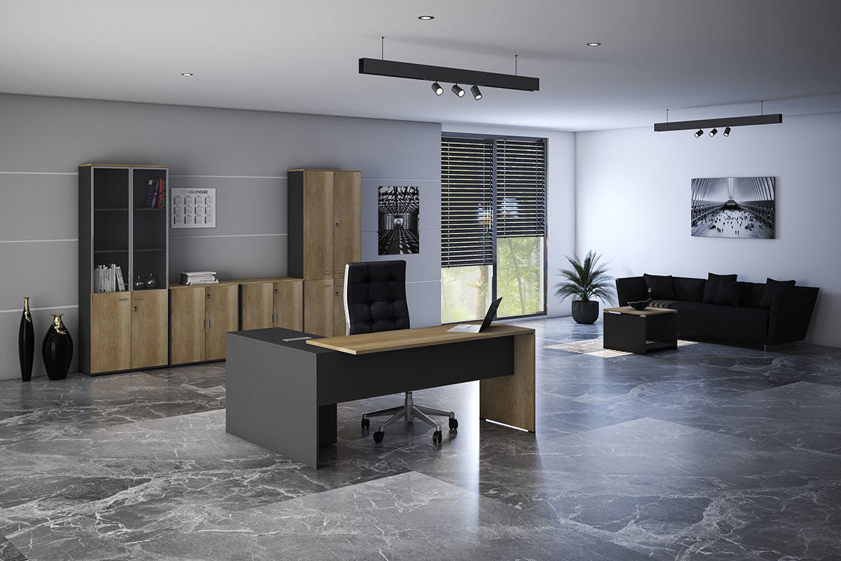 Професионално бюро реверсивно Lotus дъб-тъмно сив цвят 180x160x75см