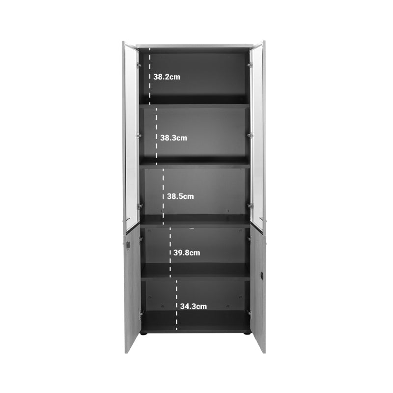 Етажерка Lotus с четири врати от стъкло и дърво в цвят дъб - тъмно сив цвят 80x40x200см