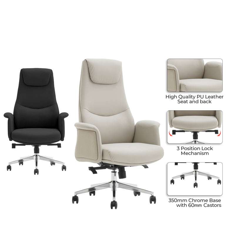 Мениджърски офис стол Rekter PU в черен цвят 77x65x119-127см