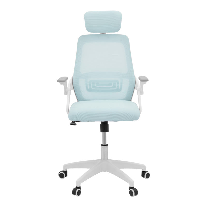 Офис стол Reji текстилна мрежа светло синя рамка бяла 58x60x107-117см