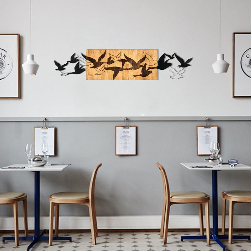 Декорация за стена Excore борово дърво в естествен цвят и черен метал 111x3x25cm