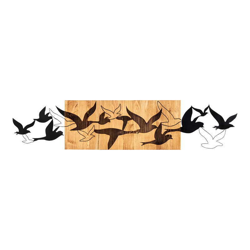 Декорация за стена Excore борово дърво в естествен цвят и черен метал 111x3x25cm