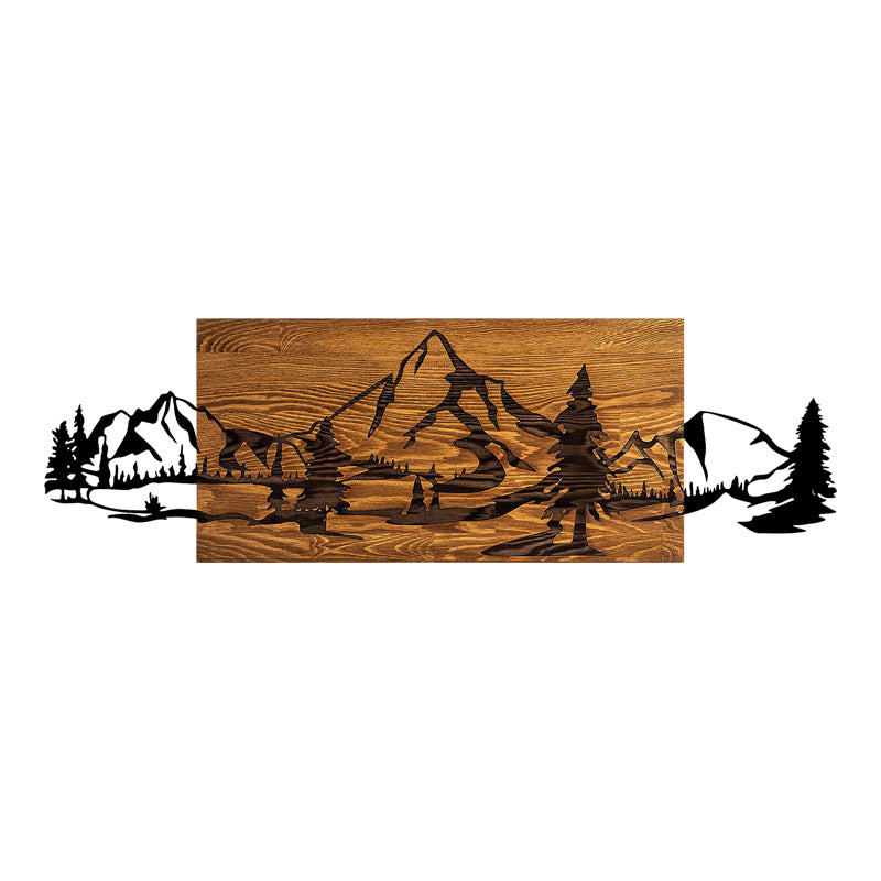 Декорация за стена Nereve борово дърво в естествен цвят и черен метал 95x3x30cm