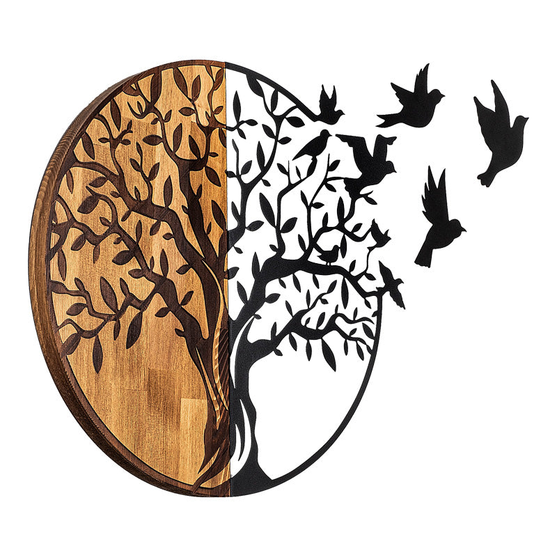 Стенен декор Benanje борово дърво в естествен цвят и черен метал 92x3x71см