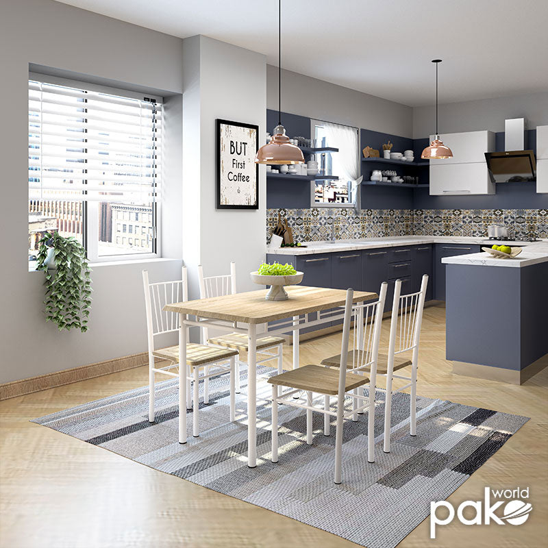 Трапезен комплект Roza 5бр цвят сонома - крака бял гланц 120x70x75см