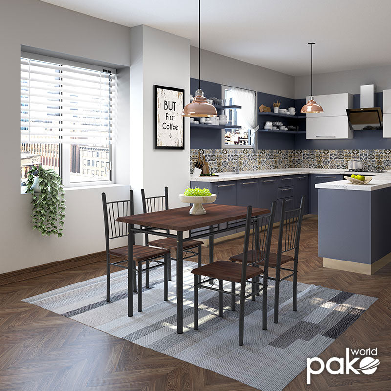 Трапезен комплект Roza 5бр цвят тъмен орех - крака черен мат 120x70x75см