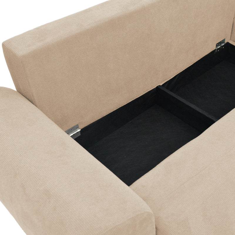 Триместен диван с място за съхранение Settee плат в бежов цвят 286x204x93см