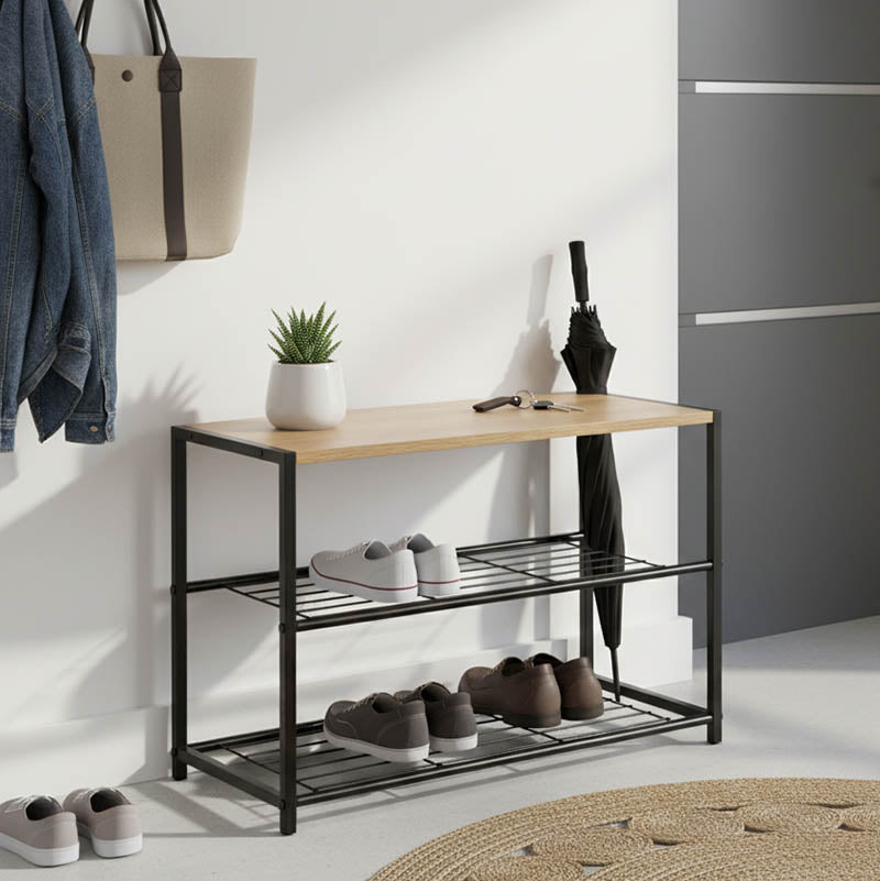 Поставка за обувки Ramon 6 чифта цвят дъб с черна метална рамка 63x30x43см