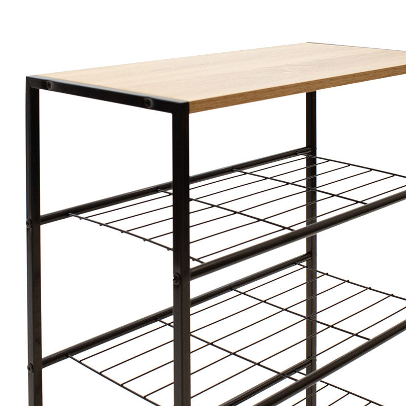 Поставка за обувки Ramon 12 чифта модерен цвят дъб с черна метална рамка 63x30x83см