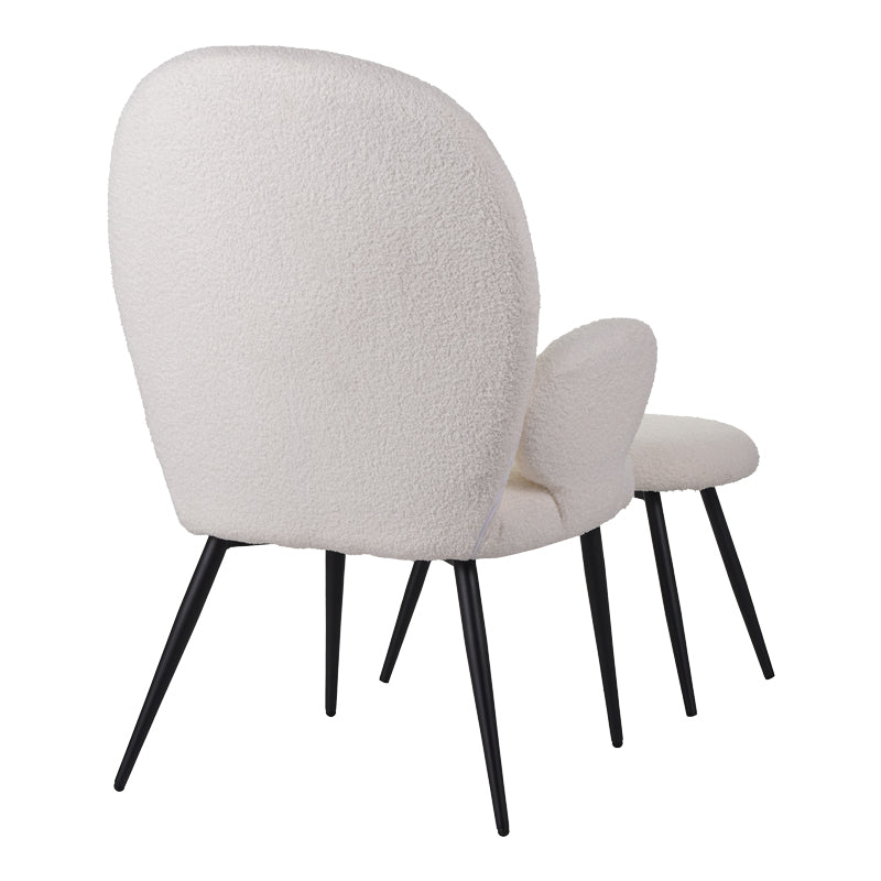 Фотьойл с табуретка Карар плат букле в бял нюанс с черни метални крака 67.5x67.5x106cm